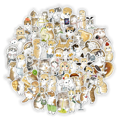 50PCS Cute Kitten Stickers - Adorable Cat Decals for Laptops, Water Bottles, Planners & Cat Lover Gifts