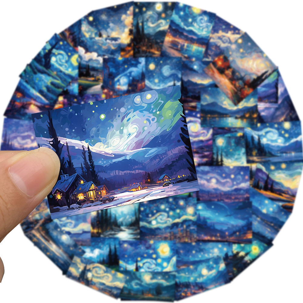 50PCS Starry Night Doodle Stickers, Swirling Van Gogh Inspired Cartoon Art Decals for Dreamers and Creative Souls50 PCS Starry Night Doodle Stickers, Swirling Van Gogh Inspired Cartoon Art Decals for Dreamers and Creative Souls