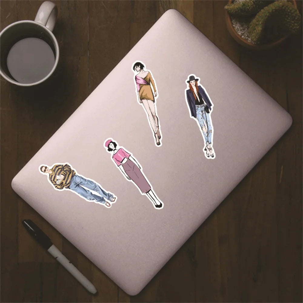 50PCS of European and American fashion women's clothing graffiti stickers, personalized fashion and creative DIY beautiful and trendy decorative decals, helmets, toys, guitars, skateboards, refrigerators, and popular stickers