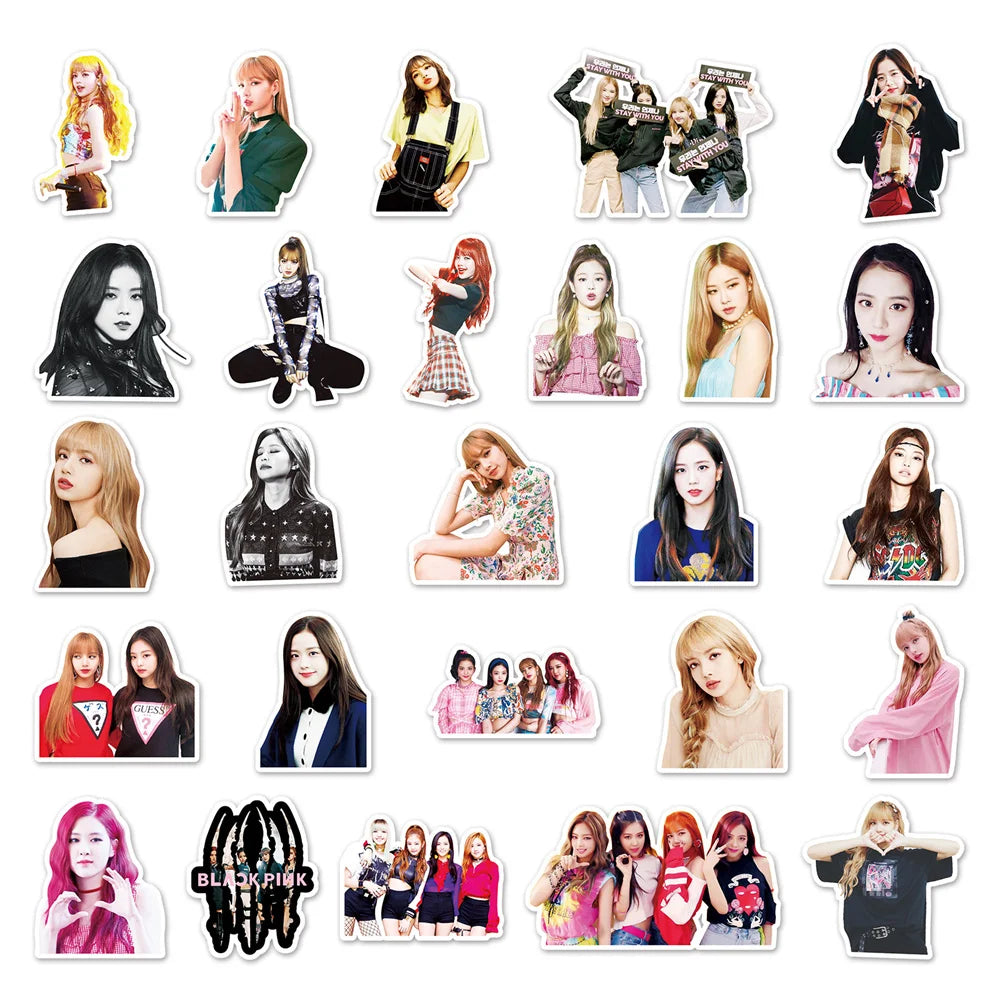 50PCS New Black Pink Pop Korean Girl Group Sticker For Luggage Laptop iPad Skateboard Guitar Phone Case Sticker