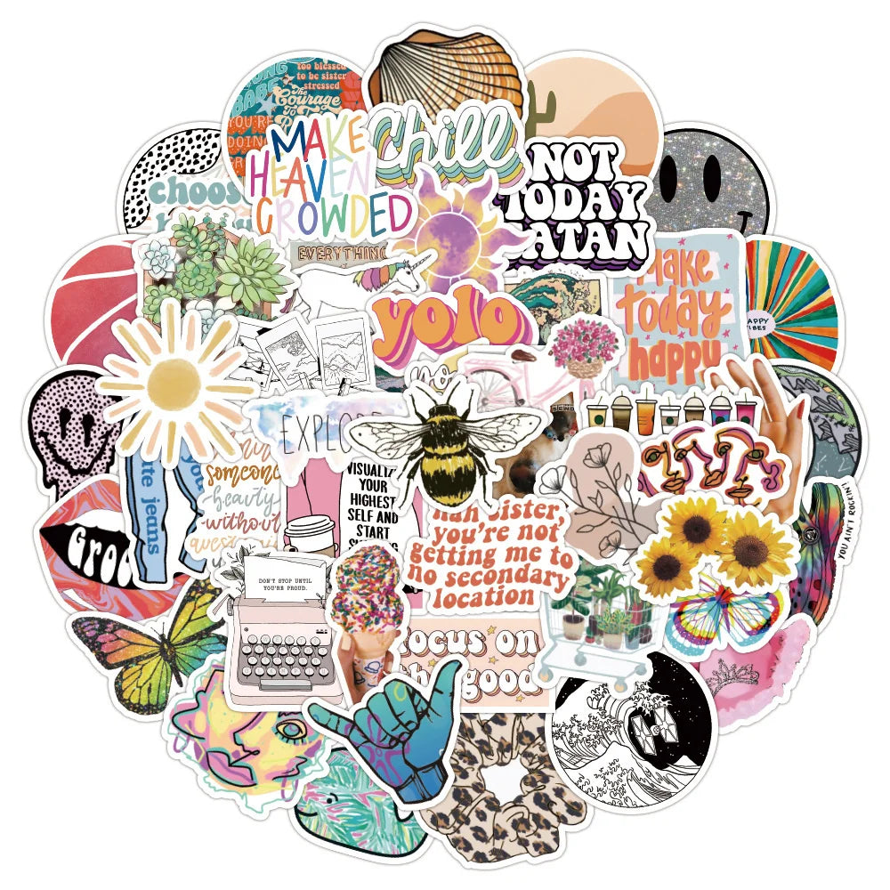 50PCS Small Fresh VSCO Cartoon Sticker Scrapbook Guitar Luggage Suitcase Phone Case Gift Toy PVC Sticker