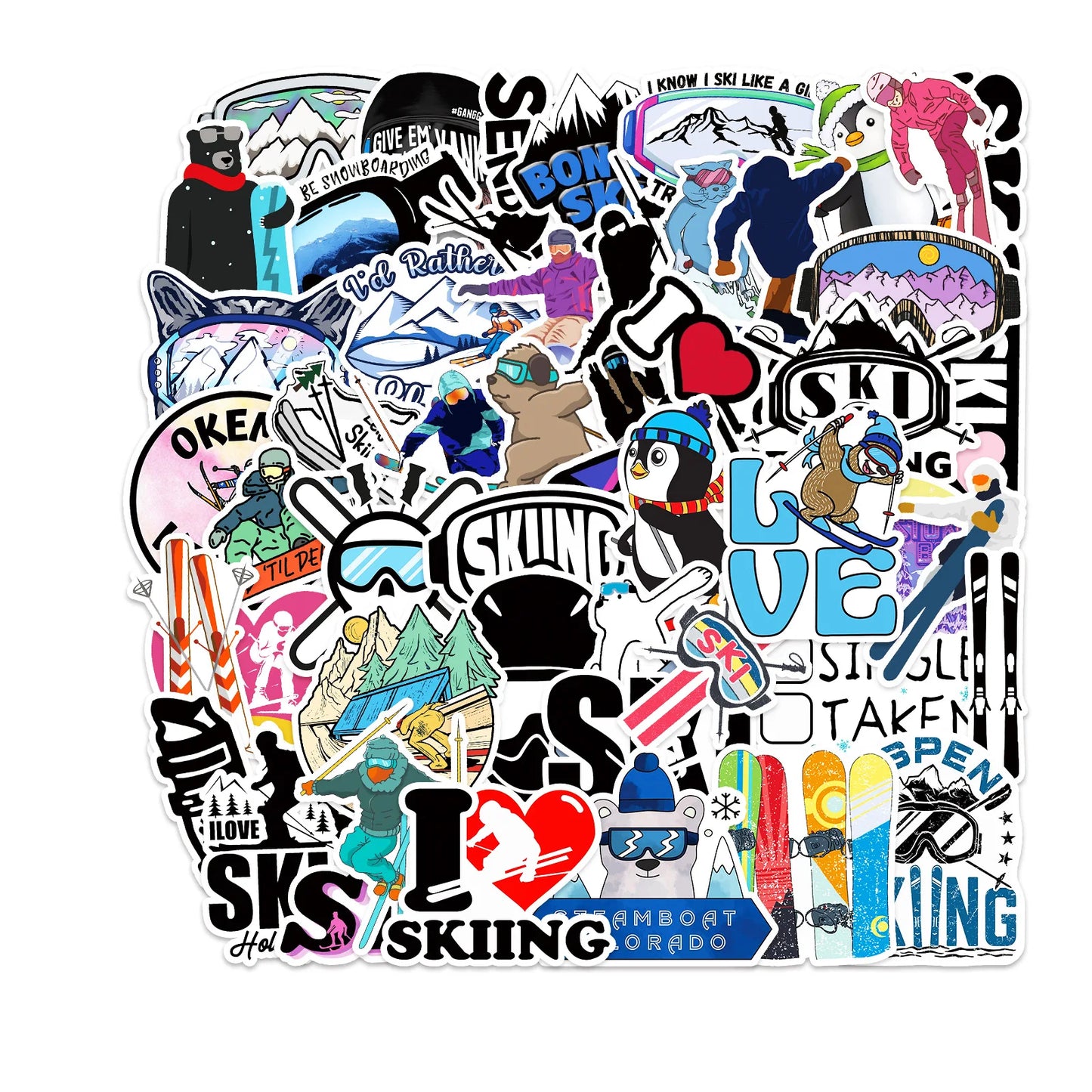 50PCS Skiing Graffiti Stickers Personalised Fashion Creative DIY Fine Decorative Stickers Skateboard Luggage Laptop Mug Popular Decals Toys