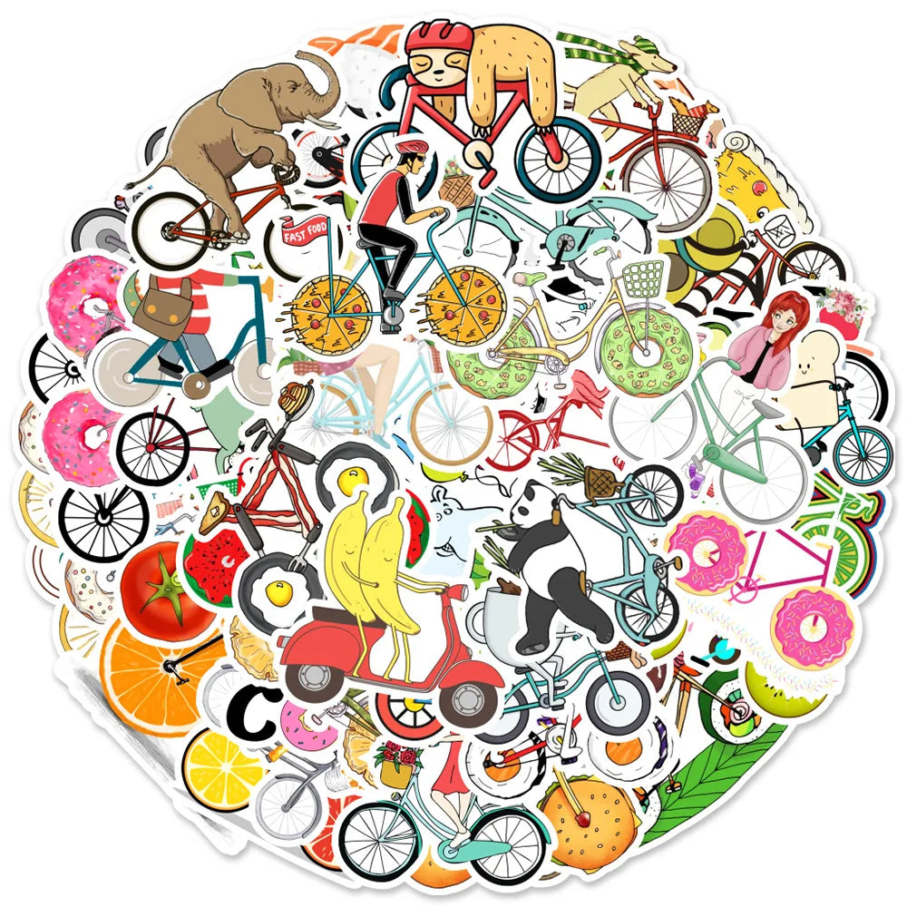 50PCS Sports Cute Cartoon Bicycle Sticker Kids Toys Graffiti Diary Trolley Case Laptop Waterproof Ipad Sticker