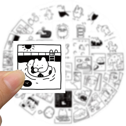 40PCS Cartoon Black And White Sketch Doodle Stickers Personality Fashion Creative DIY Fine Decorative Stickers Skateboard Refrigerator Water Cup Helmet Guitar Popular Decals Toys