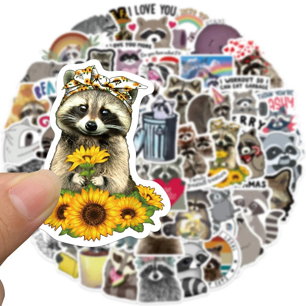 50PCS Cartoon Cute Animal Raccoon Children Sticker for Luggage Laptop IPad Journal Guitar Waterproof Sticker