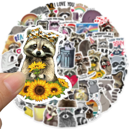 50PCS Cartoon Cute Animal Raccoon Children Sticker for Luggage Laptop IPad Journal Guitar Waterproof Sticker