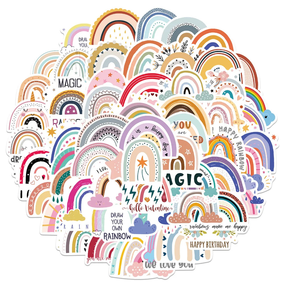 60PCS cartoon-style rainbow graffiti stickers, personalized, fashionable and creative DIY exquisite decorative stickers, guitar, skateboard, refrigerator, water cup, helmet, popular decal toys