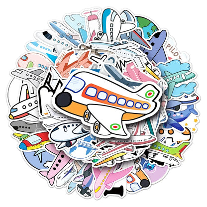 50PCS Cartoon Airplane Cute Sticker for Toys Luggage Laptop IPad DIY Guitar Skateboard Refrigerator  Waterproof