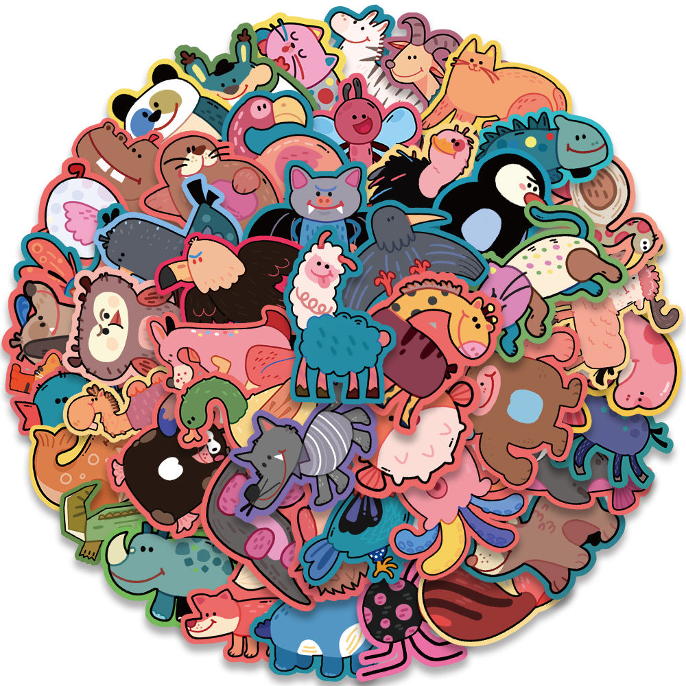 50PCS Cartoon Cute Animal Doodle Stickers Exquisite, Fashionable, Creative DIY Journal Decorations Suitable for Skateboards, Guitars, Laptops, Helmets, and Stationery Boxes