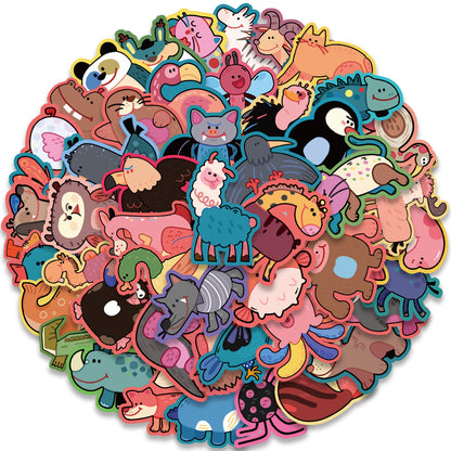 50PCS Cartoon Cute Animal Doodle Stickers Exquisite, Fashionable, Creative DIY Journal Decorations Suitable for Skateboards, Guitars, Laptops, Helmets, and Stationery Boxes