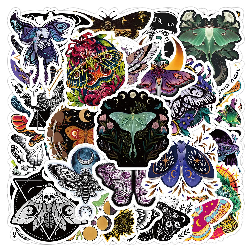 50PCS Popular Ghost Moth Stickers Pack Skateboard Guitar Decoration DIY Laptop Cartoon Waterproof Graffiti Decal