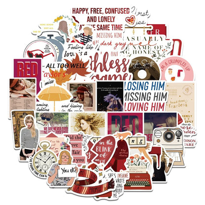 50PCS Red Fearless Taylor Cartoon Sticker for Luggage Laptop IPad Skateboard Gift Cup Journal Waterproof Sticker