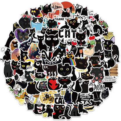 100PCS Cute Black Cat Cartoon Doodle Stickers Perfect for Refrigerators, Suitcases, Laptops, Skateboards, Water Bottles, Helmets, Stationery Boxes Exquisite DIY Desktop Decor Decals