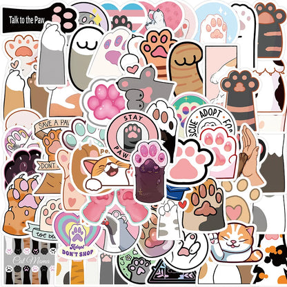 61PCS Cartoon Cute Cat Paw Graffiti Stickers Personalized Fashion Creative DIY Trend Decorative Stickers Laptop Refrigerator Skateboard Luggage Helmet Popular Exquisite Decals Toys