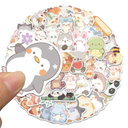 50PCS Cute Animal Doodle Stickers, Funny Chibi Cartoon Vinyl Decals for Kids, Journals, and Laptops