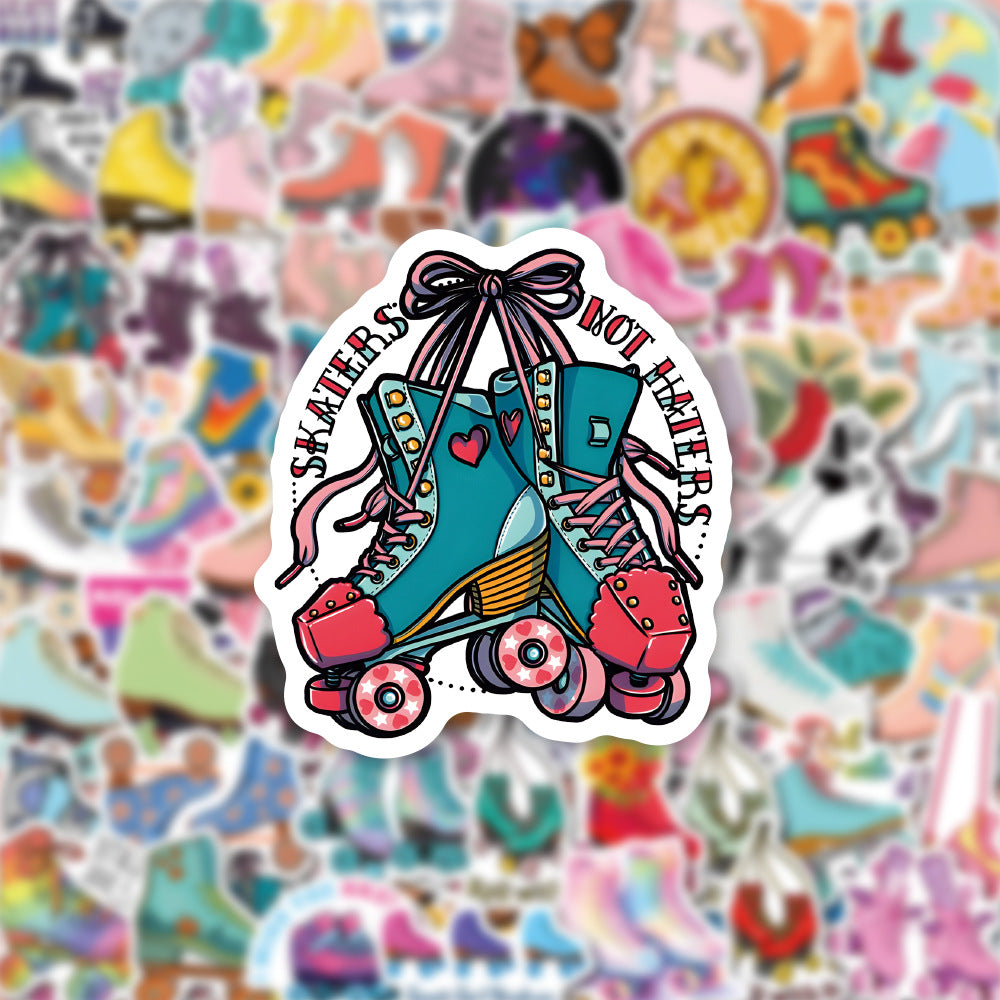 60PCS Retro Roller Skate Doodle Stickers, Vintage Cartoon Decals for Roller Rink Vibes and 80s Nostalgia