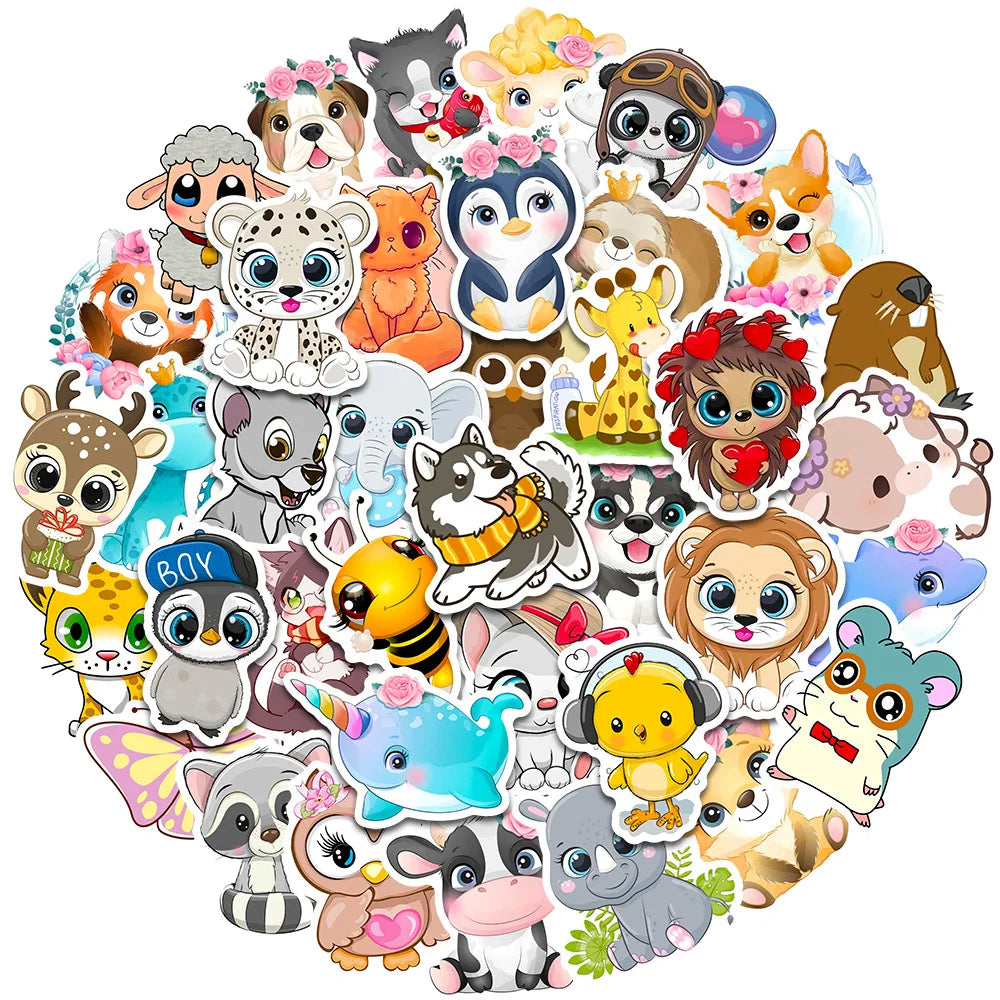 50PCS Cartoon Cute Animal Stickers Graffiti iPad Desk Notebook Helmet  Computer Pattern Scrapbook Toy Decoration