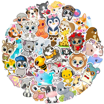 50PCS Cartoon Cute Animal Stickers Graffiti iPad Desk Notebook Helmet  Computer Pattern Scrapbook Toy Decoration