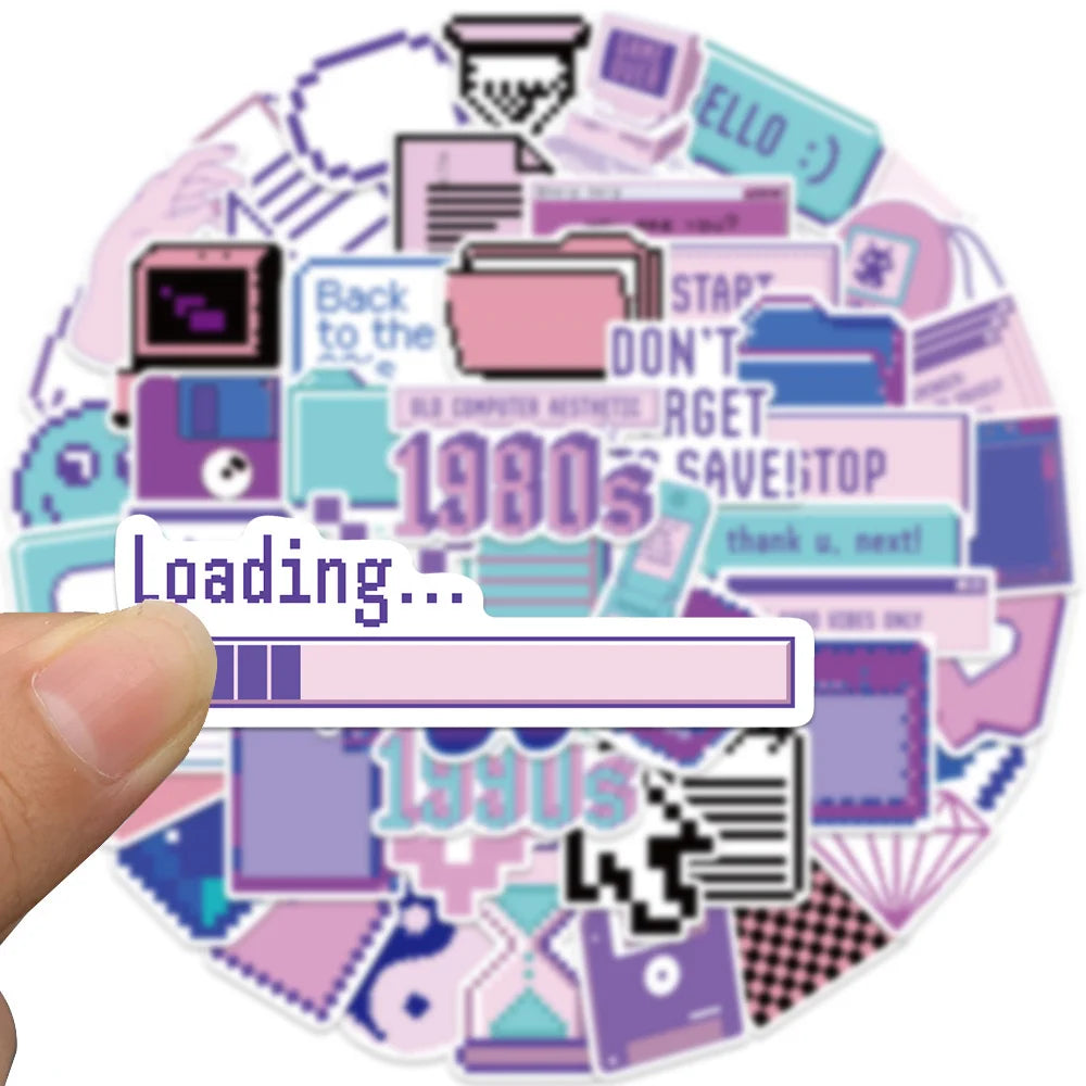 53PCS Cartoon Purple Pixel Style Graffiti Stickers Personalized Creative DIY Decorative Stickers Laptop IPad Refrigerator Guitar Mug Fashion Popular Toys Exquisite Decals