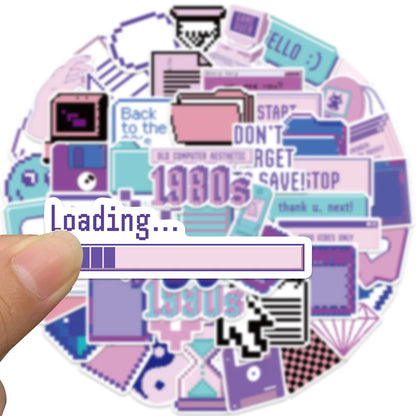 53PCS Cartoon Purple Pixel Style Graffiti Stickers Personalized Creative DIY Decorative Stickers Laptop IPad Refrigerator Guitar Mug Fashion Popular Toys Exquisite Decals
