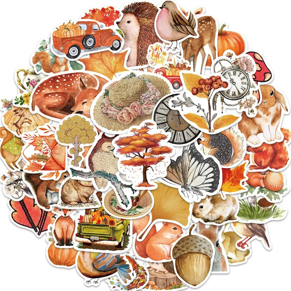 50PCS Cartoon Autumn Forest Personality Creative Sticker DIY Refrigerator Suitcase Skateboard Waterproof Guitar