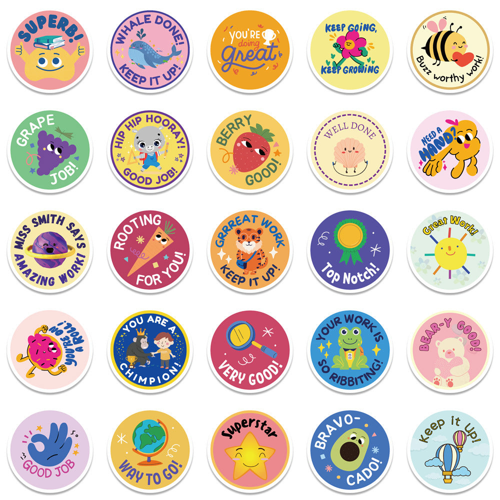 50PCS English Learning Reward Stickers, Cute Cartoon Alphabet & Animal Doodles for Kids, Teachers, and Homeschooling