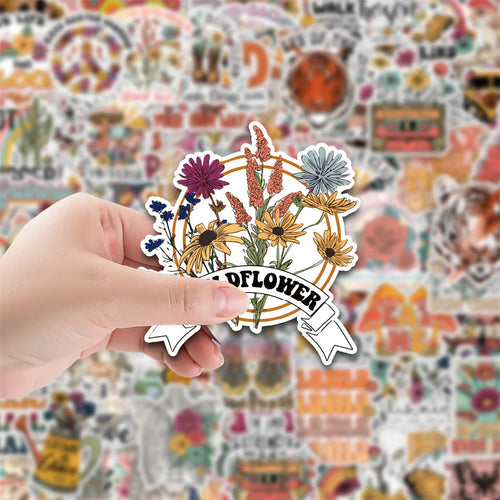 100PCS INS Retro Small Fresh Cartoon Graffiti Stickers Personalised Fashion Creative Trend DIY Fine Decorative Stickers Skateboard Helmet Guitar Fridge Popular Decals Toys
