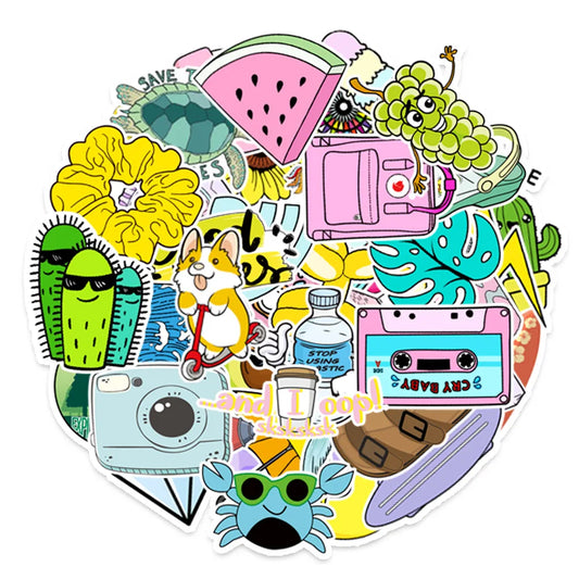 49PCS  Small Fresh Style Graffiti Stickers Personalized Creative Trend DIY Decorative Stickers Water Cup Suitcase Computer Car Skateboard Fashion Exquisite Popular Decals Toys