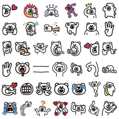 50PCS Cartoon Funny Excited Bear Creative Doodle Sticker Bicycle Skateboard Car Helmet Laptop Computer W