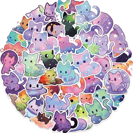 50PCS Cosmic Cat Doodle Stickers, Mystical & Cute Cartoon Kittens Among Stars and Galaxies for Dreamy Vibes