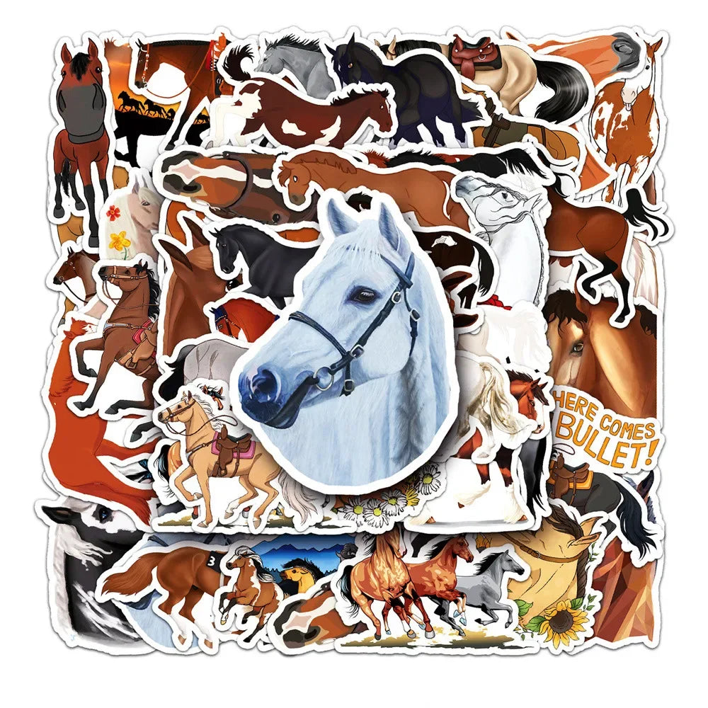 50PCS Cartoon Horse Racing Sticker Toys Luggage Laptop IPad Gift DIY Phone Case Motorcycle Waterproof Sticker Cup