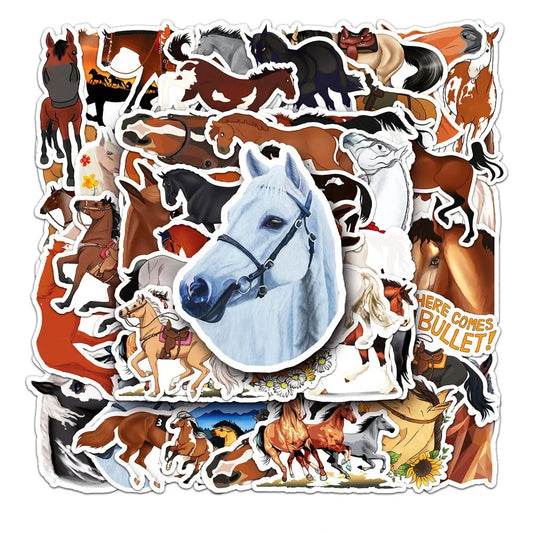 50PCS Cartoon Horse Racing Sticker Toys Luggage Laptop IPad Gift DIY Phone Case Motorcycle Waterproof Sticker Cup