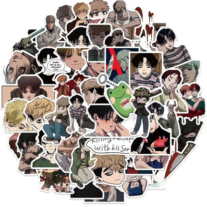 50 pieces of cartoon and anime killing and tracking graffiti stickers, personalized, fashionable and creative DIY trendy and exquisite decorative stickers, refrigerator, guitar, helmet, skateboard, water cup, popular decal toys