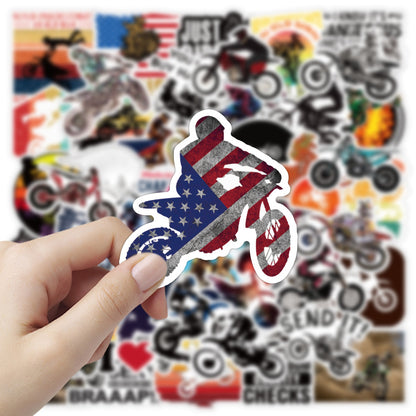 50PCS Dirt Bike Doodle Stickers, Cool Cartoon Motorcycle Decals for Off-Road Adventure and Muddy Vibes