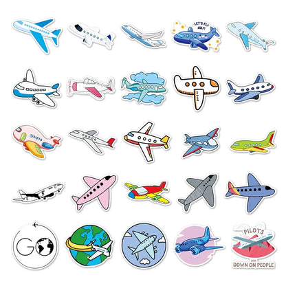 50PCS Cartoon Airplane Cute Sticker for Toys Luggage Laptop IPad DIY Guitar Skateboard Refrigerator  Waterproof