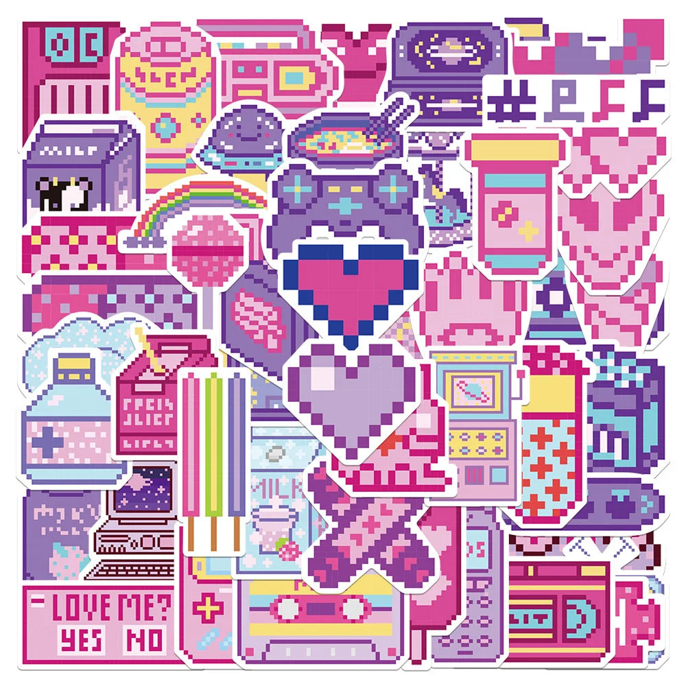 50PCS   InsPixel Style Trendy Graffiti Waterproof Sticker Toy Decoration Notebook Children Gift Ipad  PVC Sticker