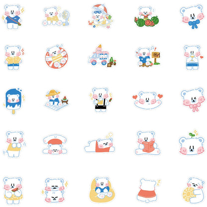 50PCS of cute cartoon white bear animal creative graffiti stickers, personalized and fashionable creative DIY exquisite decorative decals, bicycle, skateboard, car helmet, laptop, popular sticker toys