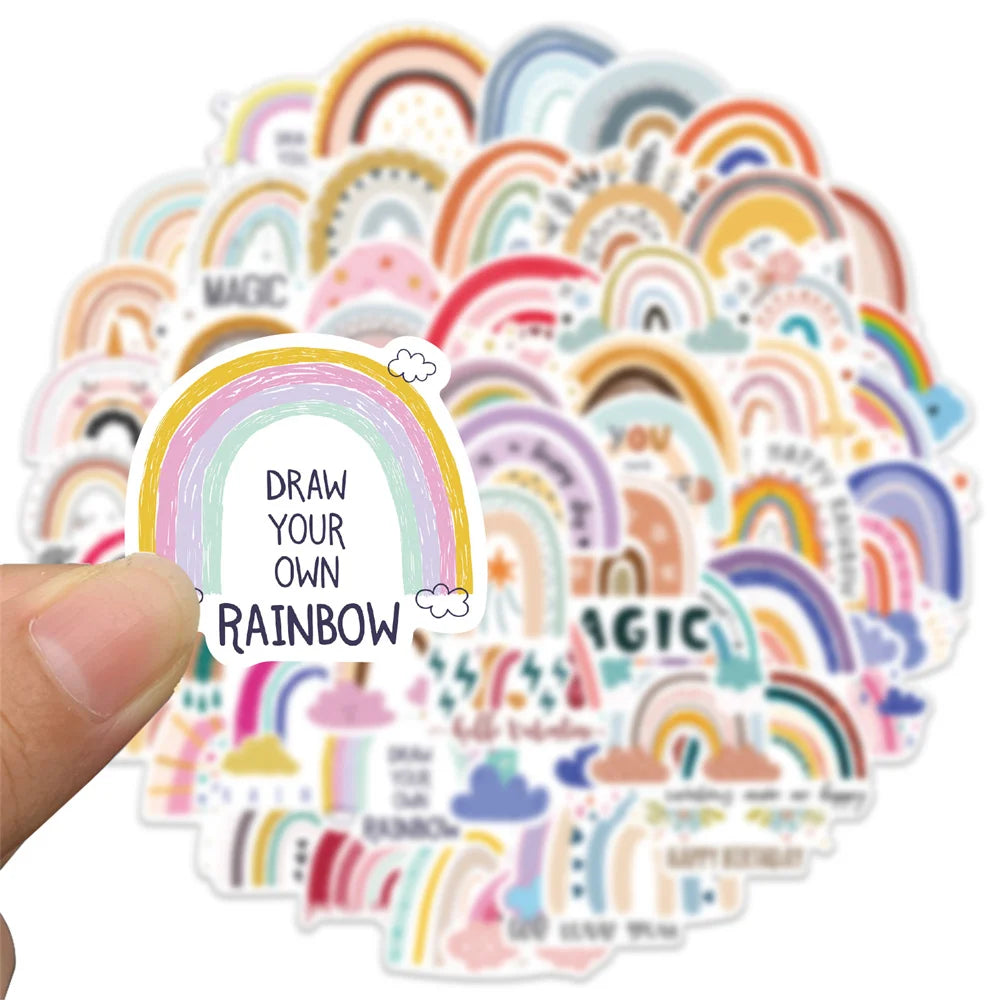 60PCS cartoon-style rainbow graffiti stickers, personalized, fashionable and creative DIY exquisite decorative stickers, guitar, skateboard, refrigerator, water cup, helmet, popular decal toys
