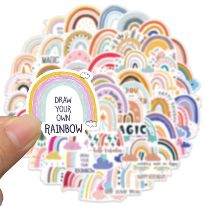 60PCS cartoon-style rainbow graffiti stickers, personalized, fashionable and creative DIY exquisite decorative stickers, guitar, skateboard, refrigerator, water cup, helmet, popular decal toys
