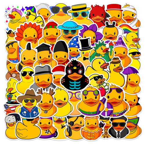 50PCS Sunny Yellow Duck Doodle Stickers, Cute Bath Time Cartoon Decals for Cheerful Vibes and Kids‘ Crafts