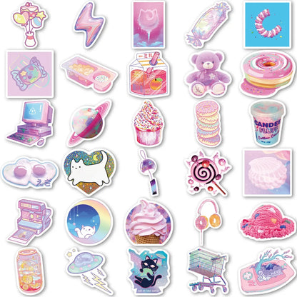 50PCS Laser Korean Cute Pink Purple Sticker Student Hand Account DIY Decorative Diary Suitcase Waterproof