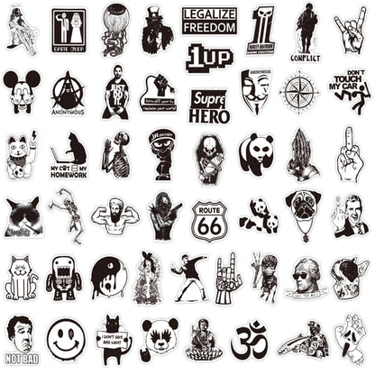 100 pieces of cartoon black and white cool punk graffiti stickers, personalized, fashionable and creative DIY beautiful and trendy decorative decal toys, skateboards, refrigerators, suitcases, laptops, popular stickers