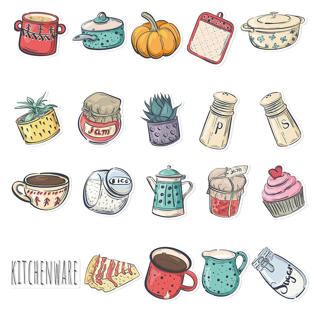50PCS Cartoon Small Fresh Hand-painted Kitchen Stickers Graffiti Table Computer Pattern Scrapbook Toy Decoration