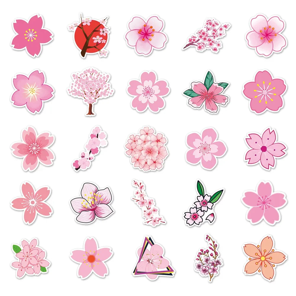 50PCS Cherry Blossom Plant Cartoon Personality Graffiti Sticker DIY  Notebook Suitcase Computer Skateboard Bike