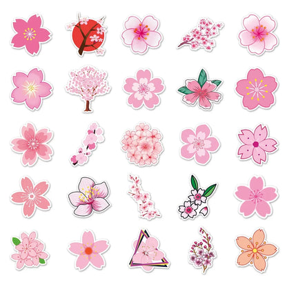 50PCS Cherry Blossom Plant Cartoon Personality Graffiti Sticker DIY  Notebook Suitcase Computer Skateboard Bike