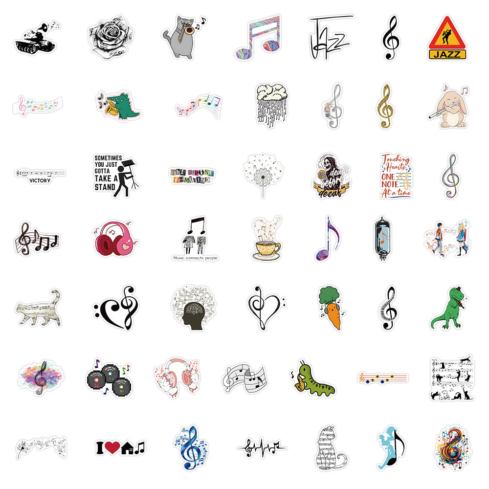 50PCS Cartoon Musical Note Doodle Stickers Exquisite Creative Decorative Stickers for Handmade Notebooks Suitable for DIY Scrapbooks, Notebooks, Skateboards, Guitars, and Desktops