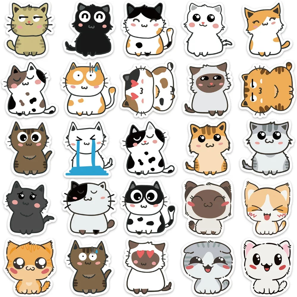 50PCS Cute Cat Expression Personality Graffiti Sticker Suitcase Skateboard Helmet DIY Guitar Notebook Waterproof