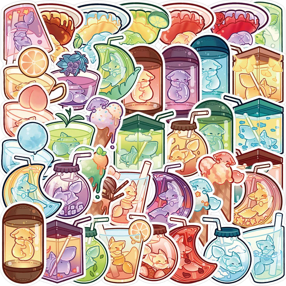 40PCS Cartoon Jelly Fox INS Small Fresh Graffiti Stickers Personalized DIY Decorative Stickers IPad Luggage Laptop Guitar Computer Decorative Decals Toys