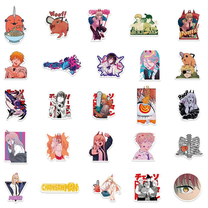 50 pieces of cartoon anime chainsaw man graffiti stickers, personalized, fashionable, creative and trendy DIY exquisite decorative stickers, refrigerator, water cup, skateboard helmet, guitar, popular decal toys