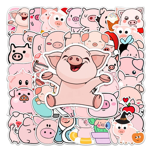 50PCS Cute Piggy Personality Cartoon Luggage Trend Graffiti Sticker Notebook Computer Skateboard Water Cup Guitar